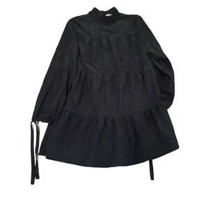 Steven Dress large navy blue baby doll tiered Tie long sleeve